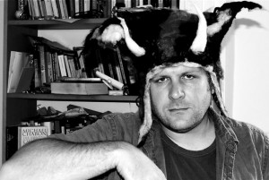 Matthew De Abaitua in felt horned hat with ears